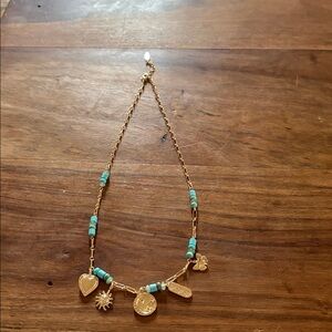 NWOT Anthropologie Gold and Turquoise Charm Necklace